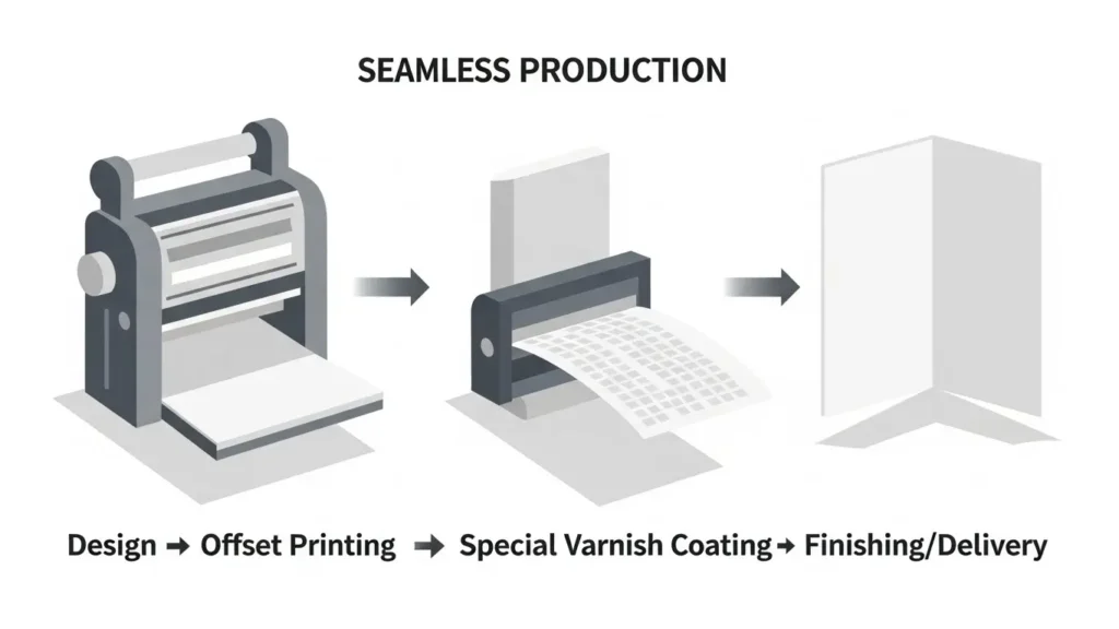 特殊ニス印刷の一貫生産体制フロー