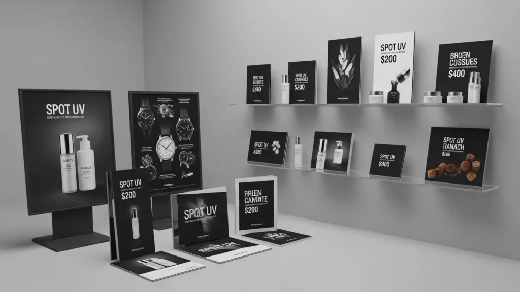 特殊ニス印刷を施した店舗用SPツール