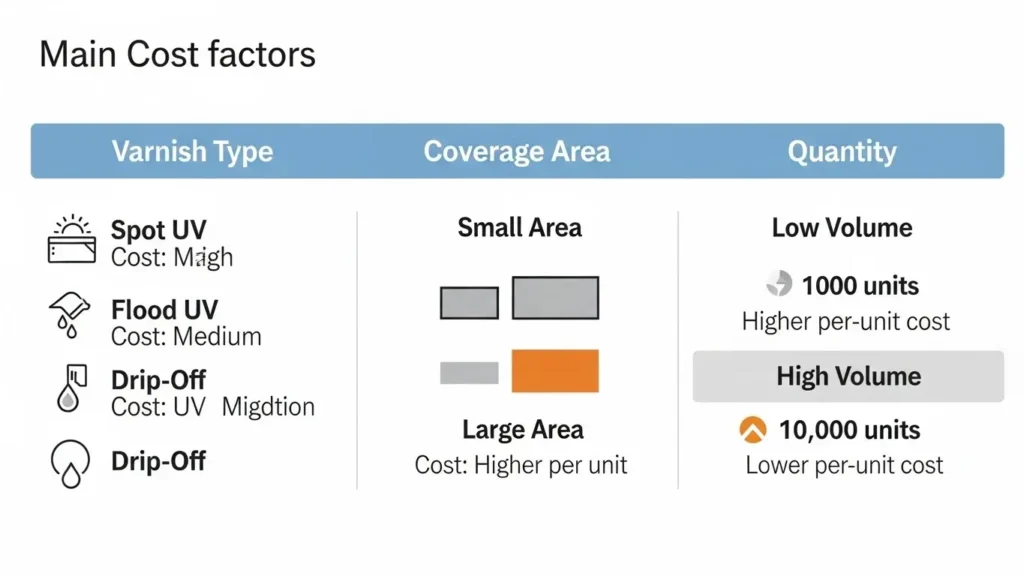 ニス印刷のコストを左右する要因のグラフ