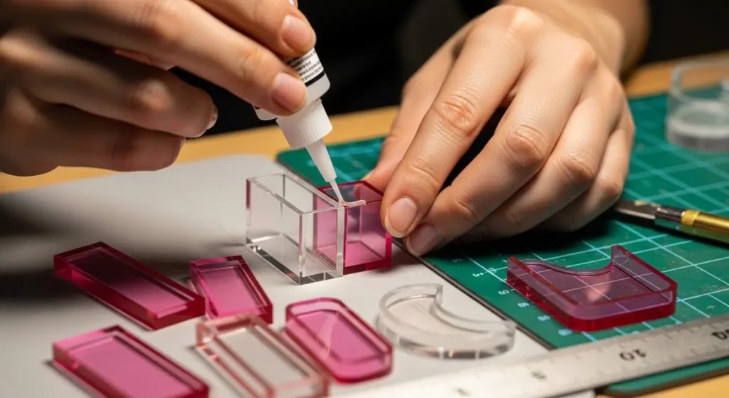 アクリル板を使った化粧品ディスプレイのDIY製作風景