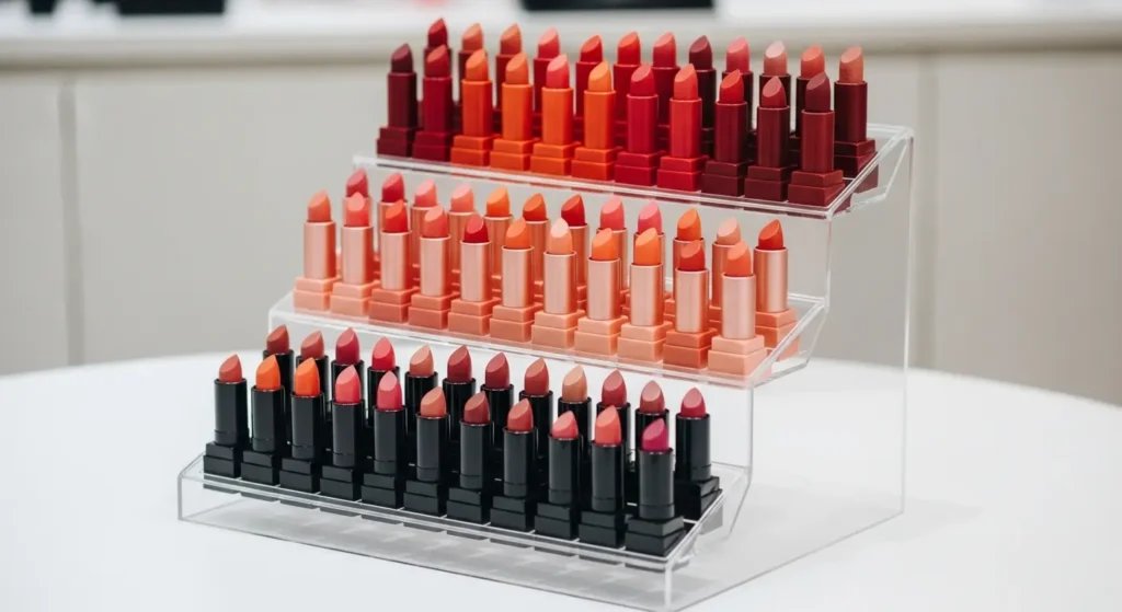 口紅やネイルの陳列に最適なアクリル製ひな壇スタンド