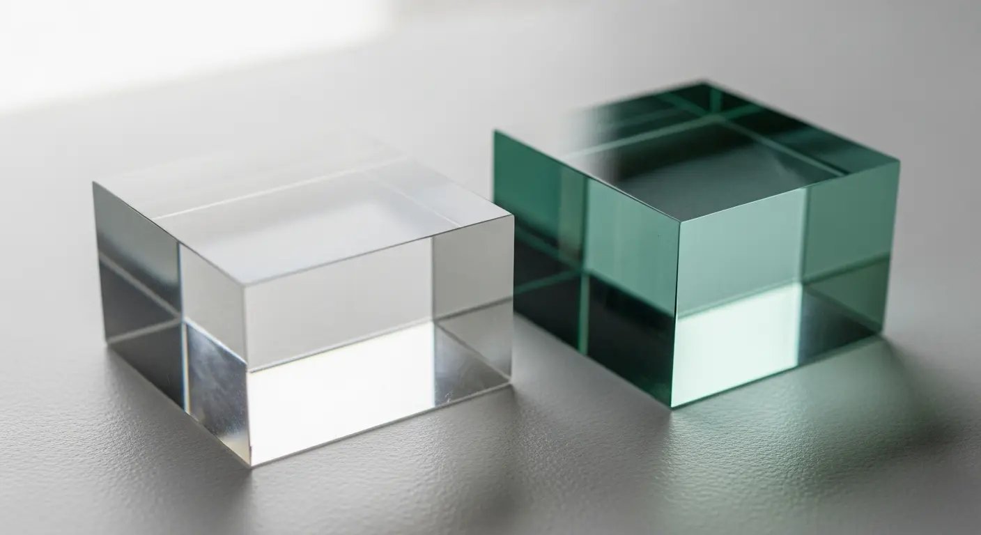 アクリル素材の高い透明度と、化粧品陳列への適性を示す比較画像