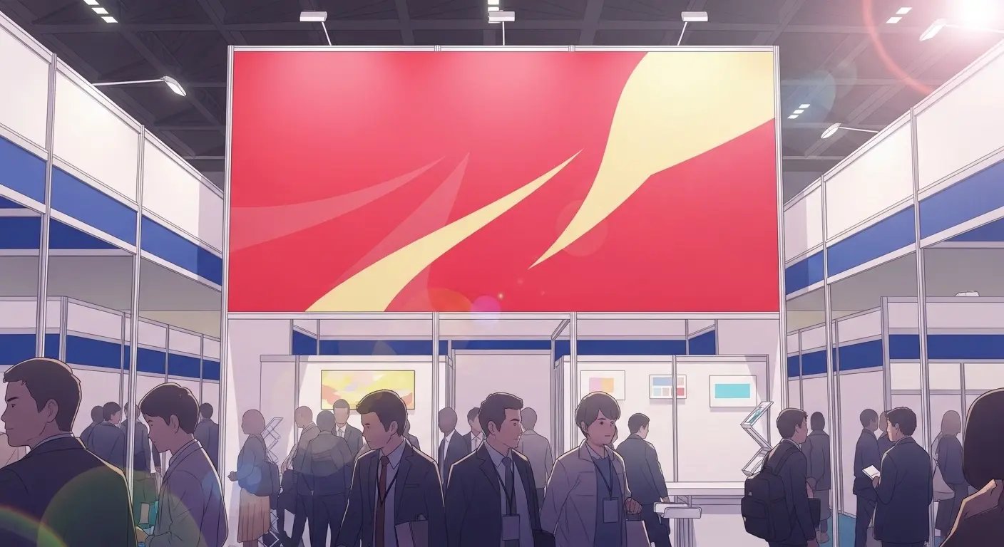 イベントブースで目立つ赤いバナー