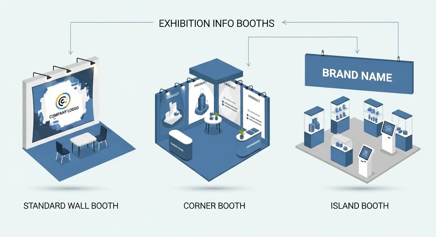 展示会ブースのタイプとタペストリーの設置例