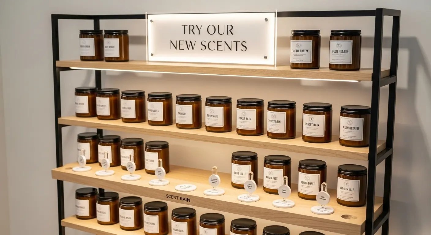 店舗の販売促進に活用される香り見本のディスプレイ例