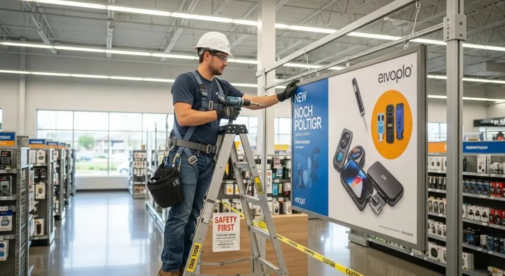 吊り下げPOPの安全な設置