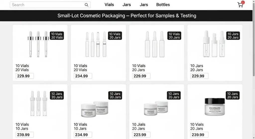 化粧品容器の小ロット通販購入画面のイメージ