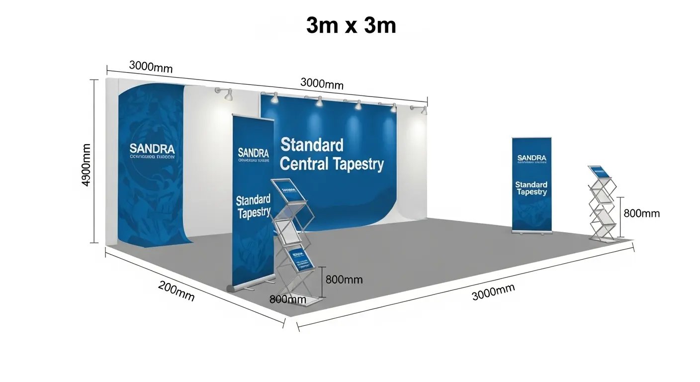 展示会ブースサイズとタペストリーの配置 例