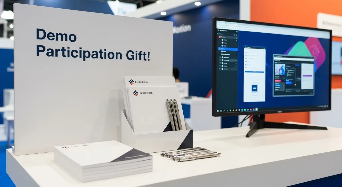 ノベルティグッズを来場者誘導のためのツールとして戦略的に配置した様子