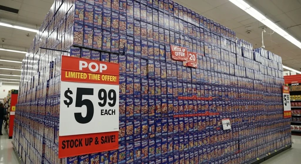 数量陳列(ボリューム陳列)による特売品の売り場作り