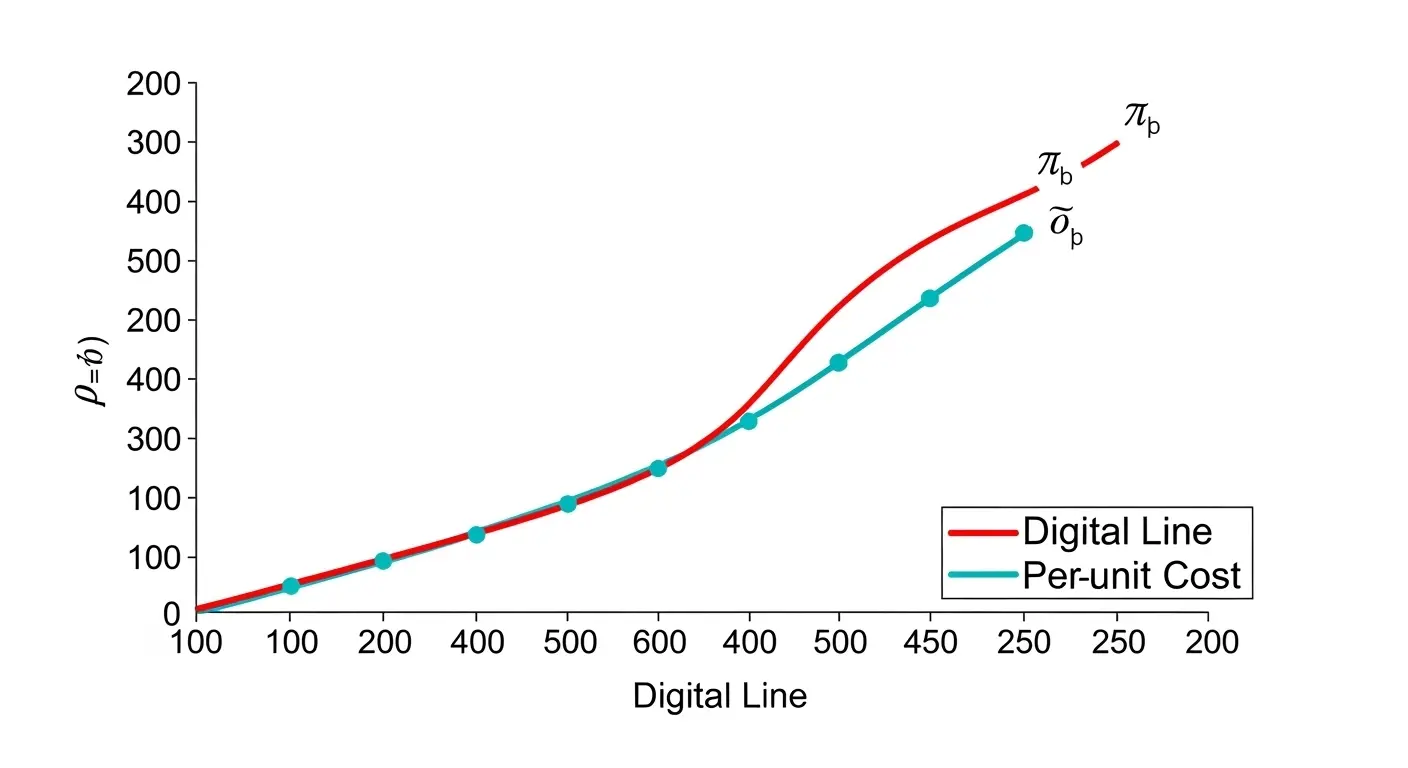 オフセット印刷とデジタル印刷のコスト分岐点を示すグラフ