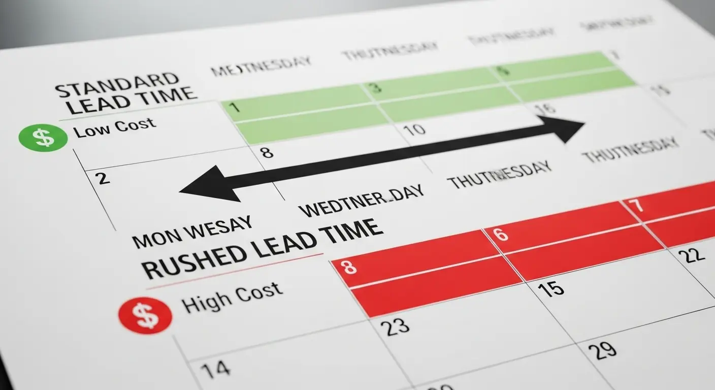 特急料金と通常納期による費用の比較カレンダー