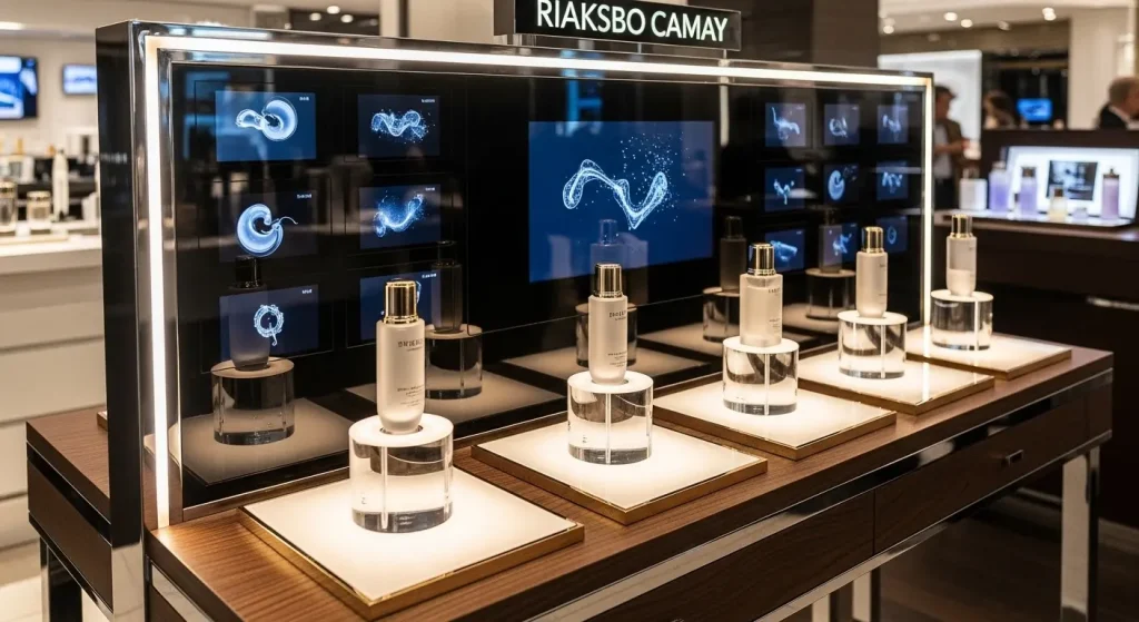 デジタルサイネージを融合させた最新の化粧品テスター什器