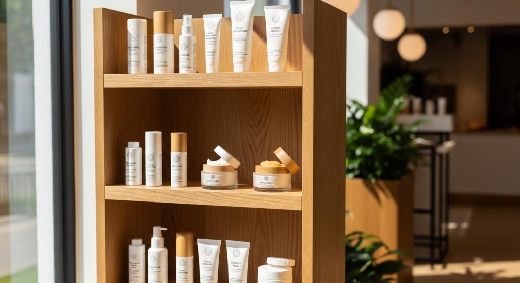 店舗の雰囲気を高めるオーク材の木製展示スタンド